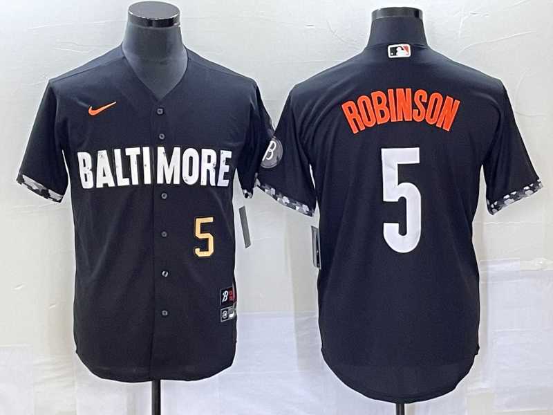 Mens Baltimore Orioles #5 Brooks Robinson Number Black 2023 City Connect Cool Base Stitched MLB Jerseys
